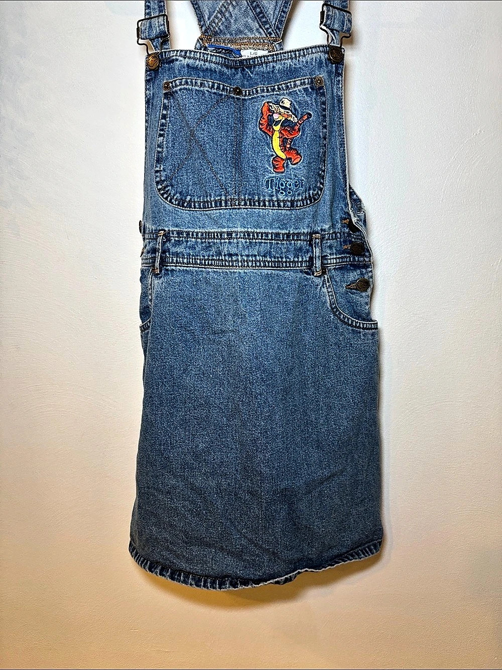 Vintage 90s winnie the Pooh Tigger overalls Denim skirt Girls Large - Picture 4 of 9